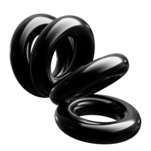 L'immagine mostra un oggetto tridimensionale a forma di spirale con una superficie liscia e lucida di colore nero. La struttura ha un aspetto moderno e artistico, simile a una scultura astratta o un elemento di design contemporaneo.